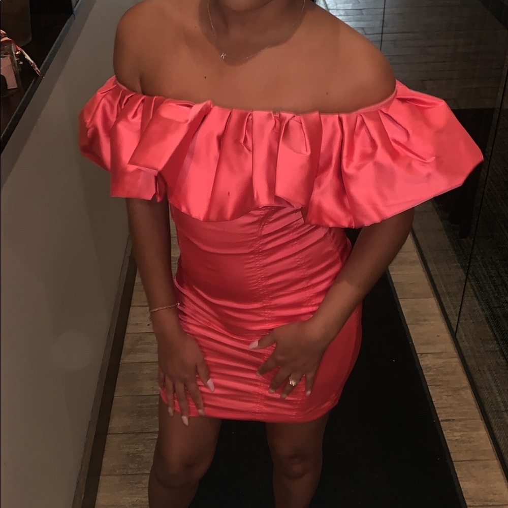 Pink off shoulder ruffle dress